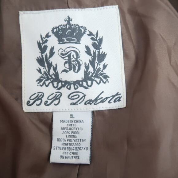 BB Dakota Brown and Cream Plaid Wool Blend Mid Length Coat XL - Picture 5 of 6